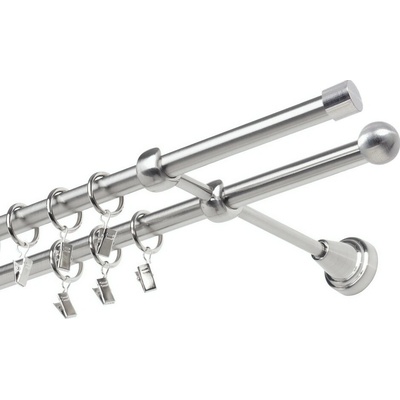 OK-GarnýžeCZ Garnýž kovová dvouřadá 19mm Pullo nerez 170 cm do stěny / kroužky s žabkou