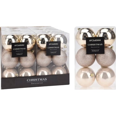 Koopman VIANOČNÁ GUĽA DEKORATÍVNA PLASTOVÁ BEZPEČNÁ 6KS 80MM CHAMPAGNE
