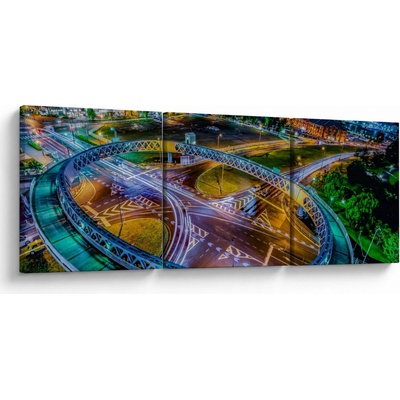 Obraz - panorama nočního města, třídílný 90x30 cm