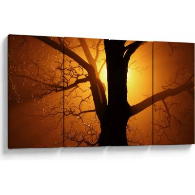 Obraz stromu pri západe slnka, štvordielne 160x80 cm