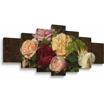 Obraz - Henri Fantin-Latour, Roses de Nice on a Table, reprodukcia, sedemdielne 210x100 cm