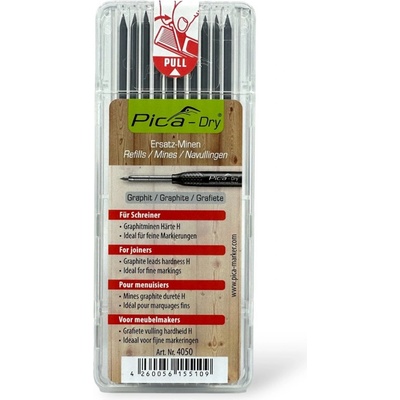 Pica tuhy náhradní kulaté pro tužku Dry voděodolné pro truhláře na suché povrchy,10 ks černá 4050