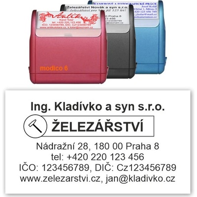 Modico, Razítko M6, 6 řádků + logo