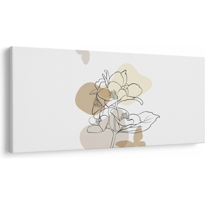 Obraz - Béžové kvety s motýľom N⁰1, jednodielne 200x100 cm