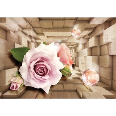 Preinterier FT5085 Fototapeta na stenu 3D kocky s kvetmi vlies 416cm x 254cm