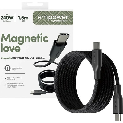 PanzerGlass EM68208 empower opletený magnetický nabíjací USB-C na USB-C 1,5m černý