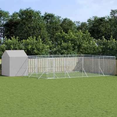 vidaXL Venkovní psí kotec se střechou a bočními stěnami stříbrný 1000 x 600 x 250 cm ocel 9799.3190480