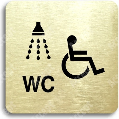 ACCEPT Piktogram sprcha, WC invalidé - zlatá tabulka - černý tisk bez rámečku
