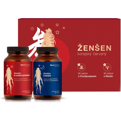 MycoMedica Korejský ženšen + Cordyceps a Reishi 2 x 90 kapslí dárková sada