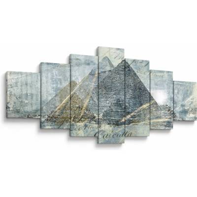 Obraz - Pyramídy v modrom filtri, sedemdielne 210x100 cm