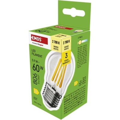 EMOS LED žiarovka Filament Mini Globe / E27 / 5,9 W 60 W / 806 lm / Teplá biela ZF6D42