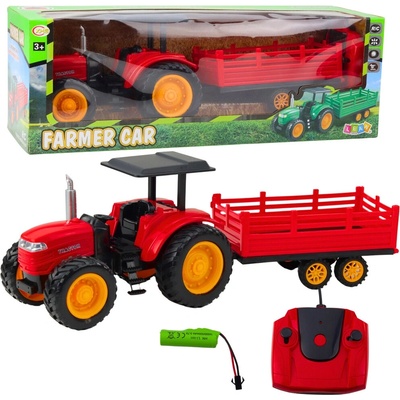 LEAN Toys Zdalně ovládaný farmářský traktor RTR s přívěsem červený