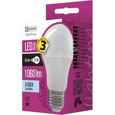Emos LED žiarovka Classic A60 10,5W E27 studená biela