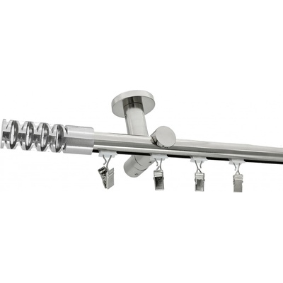 KovovégarnýžeCZ Stropní garnýž Jewel broadway 19 mm efekt nerez Dvouřadá, jezdec s kovovou žabkou, 320 cm