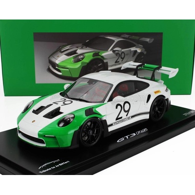 SPARK MODEL PORSCHE 911 992 GT3 RS N 29 RACING COUPE JO SIFFERT TRIBUTE 2023 CON VETRINA WITH SHOWCASE WHITE GREEN 1:18