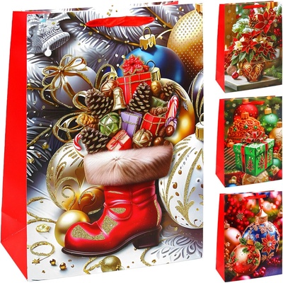 JUNIOR Darčeková taška vianočná 32x26x12 cm (mix 4 dizajnov - /cena za 1 ks)
