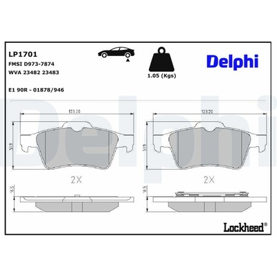 DELPHI Sada brzdových platničiek kotúčovej brzdy LP1701
