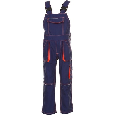Planam JUNIOR DUNGAREES montérkové nohavice na traky detské Námornícka modrá oranžová