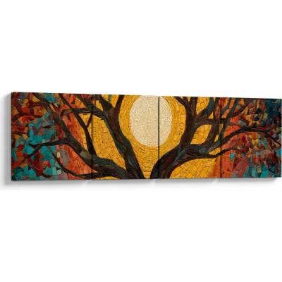 Obraz - Slunce v koruně stromu života, Čtyřdílný 160x40 cm