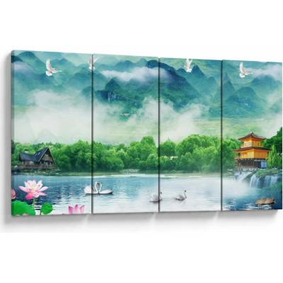 Obraz - Snová krajina, štvordielne 160x80 cm
