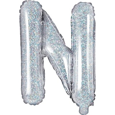 PartyDeco Fóliový balónek Mini Písmeno N 35 cm holografický