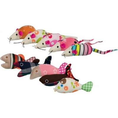 Myšky a rybičky plyš/látka 9-12 cm (42 ks)