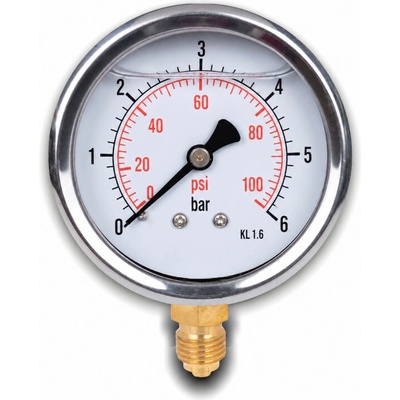 ITALTECNICA Nerezový glycerínový manometer 6 bar so spodným pripojením