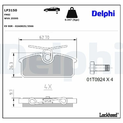 DELPHI Sada brzdových platničiek kotúčovej brzdy LP3150