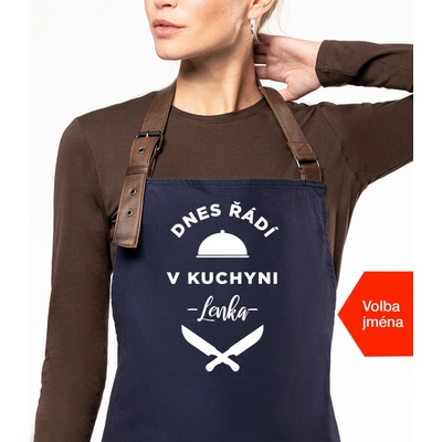 Kariban HobbyTriko Zástěra pro ženy se jménem EXCLUSIVE Dnes řádí v kuchyni.. Tmavě modrá