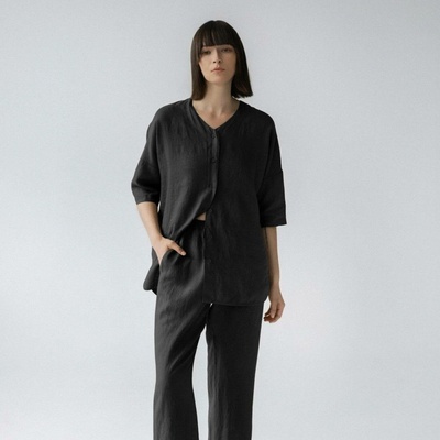 Linen Tales Dámské lněné domácí oblečení Primrose Black – Hledejceny.cz