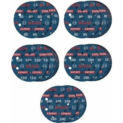 BOSCH 55-dielna sada brúsnych kotúčov EXPERT O780 s fóliou, 150 mm, G60 (5×); G80 (15×); G120 (15×); G180 (15×), G240 (5×) (2.608.902