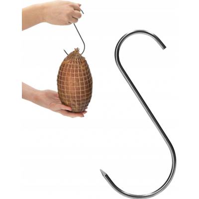 Hák na údenie, pevný, hrubý, S, 15 cm, 4 mm, NEREZOVÁ OCEĽ, na šunku, mäso