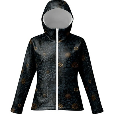 Takoy Panel se střihem 56 dámská softshell bunda SPORT černé 3D květiny Vesia-NS-27393