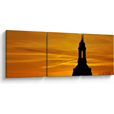 Obraz kostelu v západu slunce, třídílný 90x30 cm