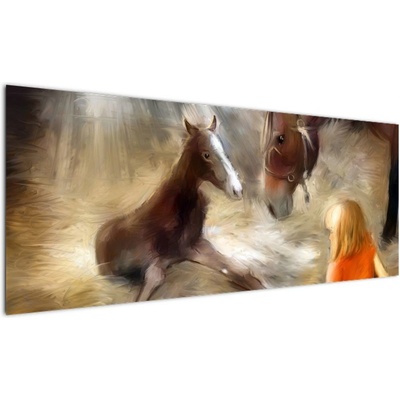 Obraz - Vítej na světě, hříbátko, jednodílný 145x58 cm
