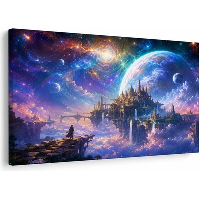 Obraz fantastické město mezi planetami - 150x100