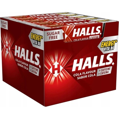 Halls Cola + Caffeine Energy Vita B6 bonbóny kola kofein 20 x 32 g