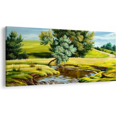 Obraz - Rieka medzi lúkami, olejomaľba, jednodielne 200x100 cm