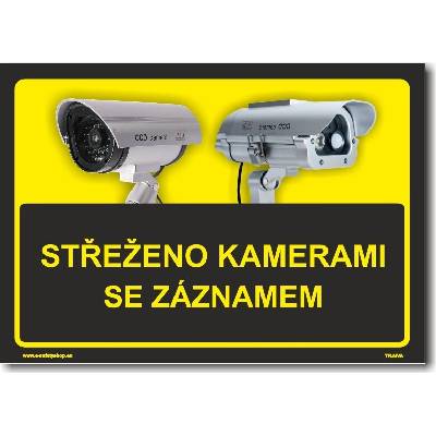 Traiva s.r.o Střeženo kamerami se záznamem černo/žlutá verze, tabulka nebo samolepka Verze: Plast 297 x 210 mm (A4) tl. 2 mm - Kód: 14305
