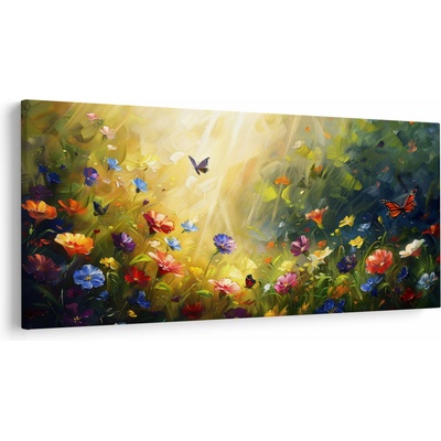 Obraz - Jarná kvetinová lúka, maľba, jednodielne 200x100 cm