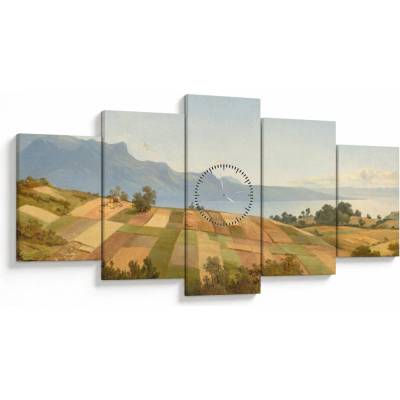 Obraz - Alexandre Calame, Swiss Landscape, reprodukcia (s hodinami), päťdielne 150x80 cm s hodinami