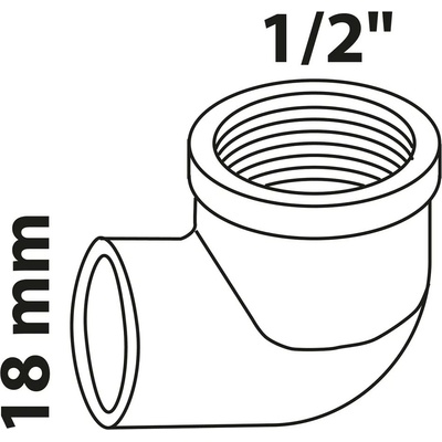 Kirchhoff úhelník 90° 18 mm x 18,7 mm (1/2 vnitřní) 1 prázdný nástrčný klíč
