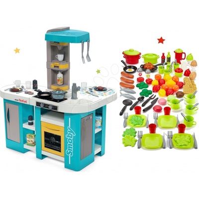 Smoby Set kuchynka elektronická Tefal Studio 360° XL Bubble a 100-dielna súprava ovocia, zeleniny a potraviny s riadom