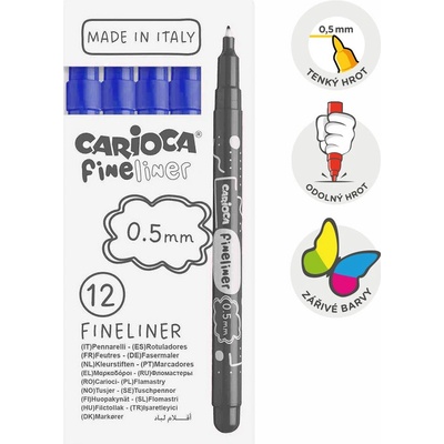 Jemné linery Carioca Fineliner 0,5 mm – 12 ks - tmavě modrý