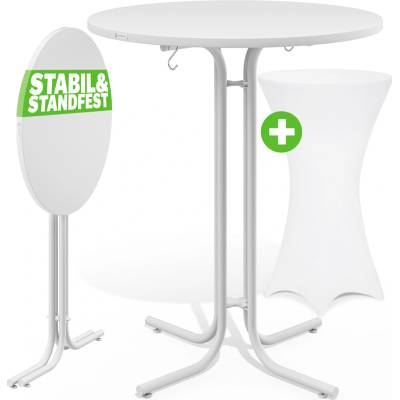 Casaria Barový stolek bílý 110x70cm + Potah na barový stolek bílý Ø70cm