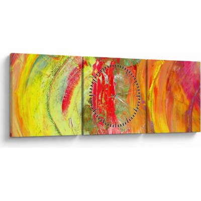 Obraz abstrakcie - maľba (s hodinami), trojdielne 90x30 cm s hodinami