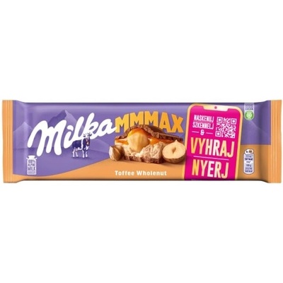 Milka Toffee Wholenut mléčná čokoláda z alpského mléka s karamelovou náplní a lískovými ořechy 300 g
