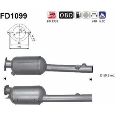 Filter sadzí pevných častíc výfukového systému AS FD1099