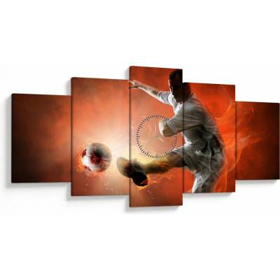 Obraz - Futbalista (s hodinami), päťdielne 150x80 cm s hodinami