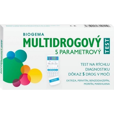 Biogema multidrogový test jednokrokový drogový test na morfín marihuanu pervitín extázu a benzodiazepíny v moči 1 ks